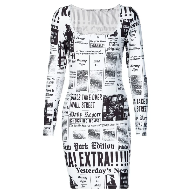 2021 Sexy Women's Fashion Long Sleeve Dress Newspaper Print Stylish Square Collar Sheath Slim Dresses Ladies Party Daily Wear
2021 Sexy Women's Fashion Long Sleeve Dress Newspaper Print Stylish Square Collar Sheath Slim Dresses Ladies Party Daily Wear