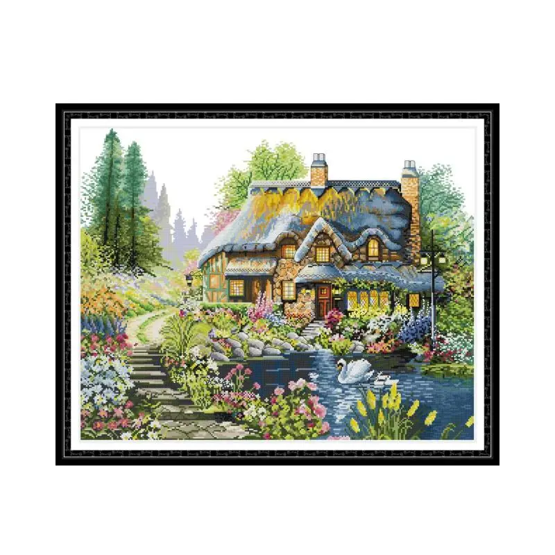 

Villa in the forest 2 cross stitch kit aida 14ct 11ct count print canvas cross stitches needlework embroidery DIY handmade