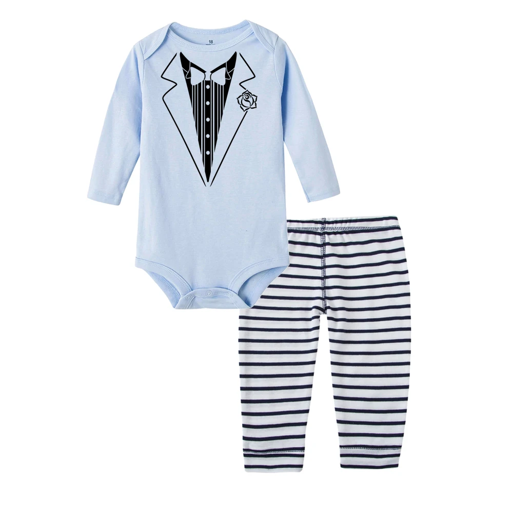 Tuxedo Shirt Gentleman Suit Tie Print Infant Funny 2pcs Suit Toddler Baby BoysRomper Striped Pants Fashion Outfits Sets
Tuxedo Shirt Gentleman Suit Tie Print Infant Funny 2pcs Suit Toddler Baby BoysRomper Striped Pants Fashion Outfits Sets