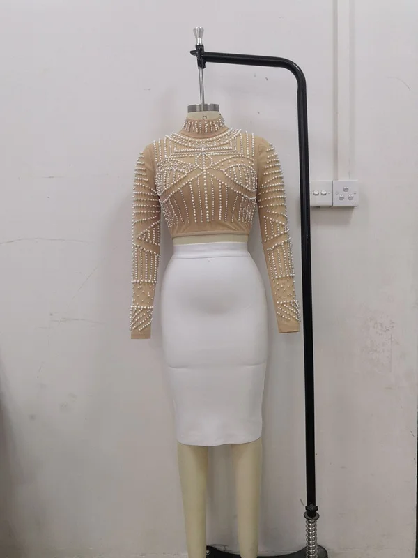 Set Club Party Fashion Outfit High Quality Black Pearls Beading Two Pieces Set Rayon Bandage 
Set Club Party Fashion Outfit High Quality Black Pearls Beading Two Pieces Set Rayon Bandage