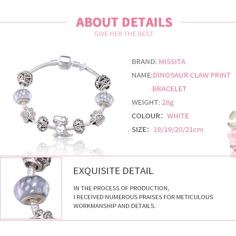 MISSITA 2019 NEW Cute Animal Dinosaur Charm Bracelet Paw print Beads Bracelets for Women Anniversary Brand Gift Dropshipping
MISSITA 2019 NEW Cute Animal Dinosaur Charm Bracelet Paw print Beads Bracelets for Women Anniversary Brand Gift Dropshipping