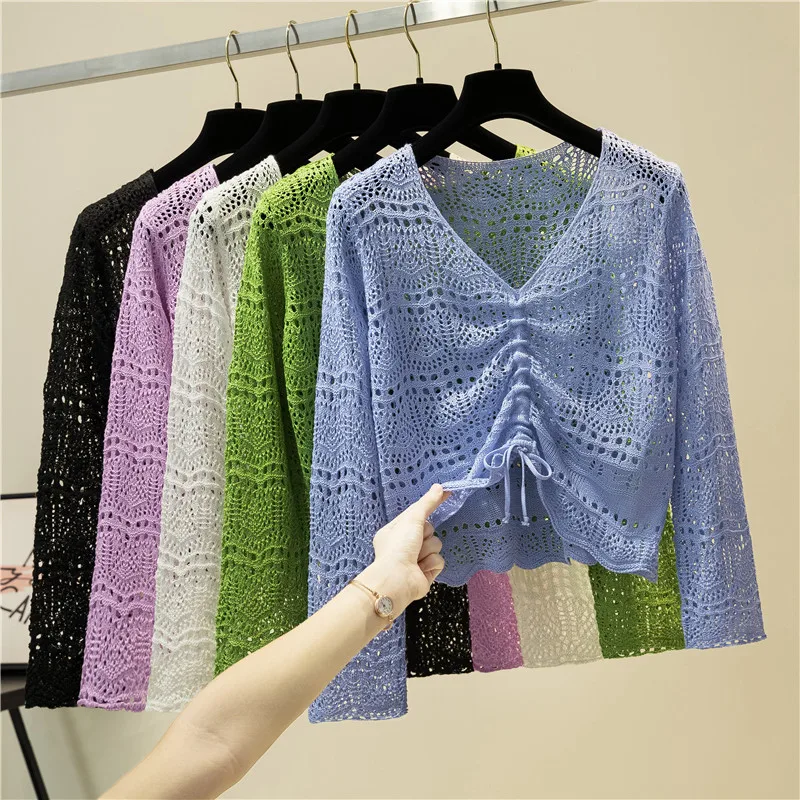 Spring and Autumn Womens Sweaters Fashion Knitted Hollow Out Pullover Thin Swoman Sweaters Loose Ice Silk Lady Sweaters
Spring and Autumn Womens Sweaters Fashion Knitted Hollow Out Pullover Thin Swoman Sweaters Loose Ice Silk Lady Sweaters
