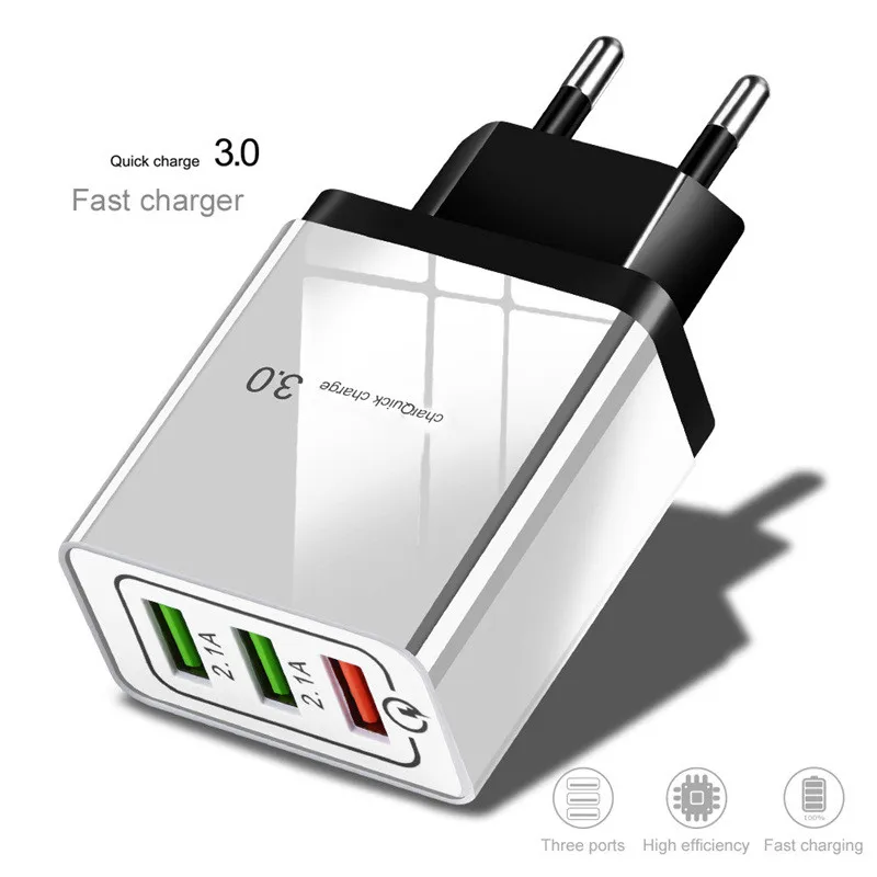Quick Charge 3.0 USB Charger for Samsung S9 S10 Xiaomi Huawei 5V 3A Fast Charging 3 Ports Phone For iphone 11 XR XS | Мобильные