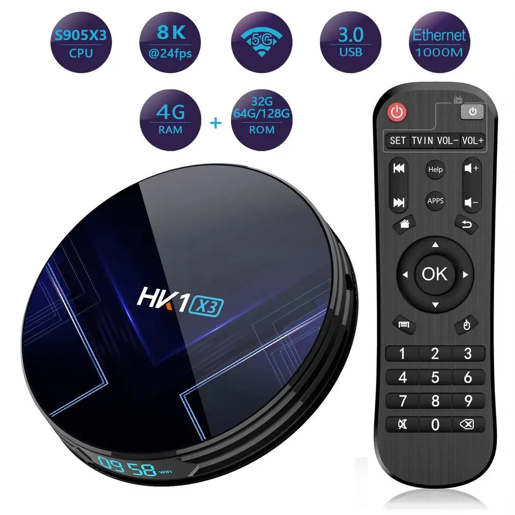 Android 9.0 HK1 X3 1000M Smart TV Box Amlogic S905X3 8K 4GB+32GB 2.4G&5G Wifi 4K Media Player TV Box PK X96 AIR IP
Android 9.0 HK1 X3 1000M Smart TV Box Amlogic S905X3 8K 4GB+32GB 2.4G&5G Wifi 4K Media Player TV Box PK X96 AIR IP