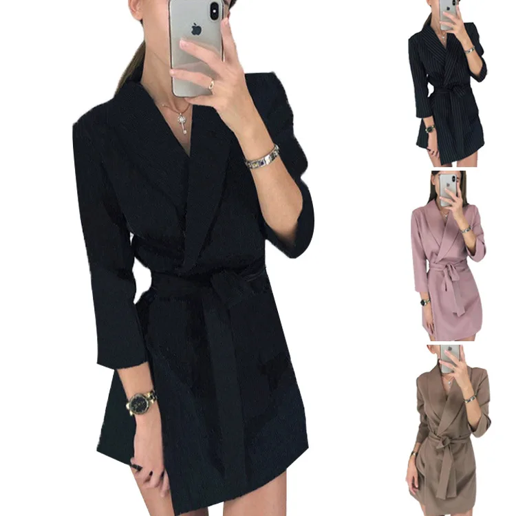 Spring and Summer Long Sleeves Solid Color Suit Collar Fashion Belt Short Dress A- line Skirt One-Piece Short Skirt Spring
Spring and Summer Long Sleeves Solid Color Suit Collar Fashion Belt Short Dress A- line Skirt One-Piece Short Skirt Spring