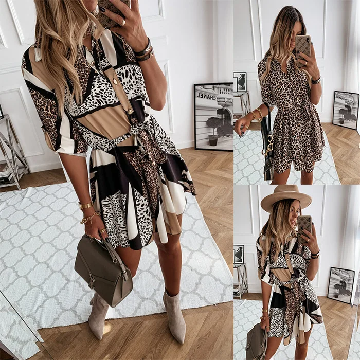 Women Spring Autumn Leopard Shirt Dresses Long Sleeve Turn-down Collar Sashes Mini Dress Single Button Office Lady Sexy Dress
Women Spring Autumn Leopard Shirt Dresses Long Sleeve Turn-down Collar Sashes Mini Dress Single Button Office Lady Sexy Dress