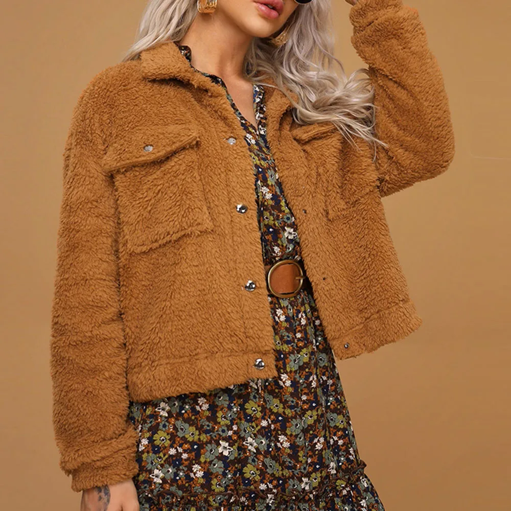 2021 Autumn Winter Women Thicken Fashion Jacket Long Sleeve Single-breasted Cardigan Cashmere Solid Loose Warm Lapel Female Tops 
2021 Autumn Winter Women Thicken Fashion Jacket Long Sleeve Single-breasted Cardigan Cashmere Solid Loose Warm Lapel Female Tops