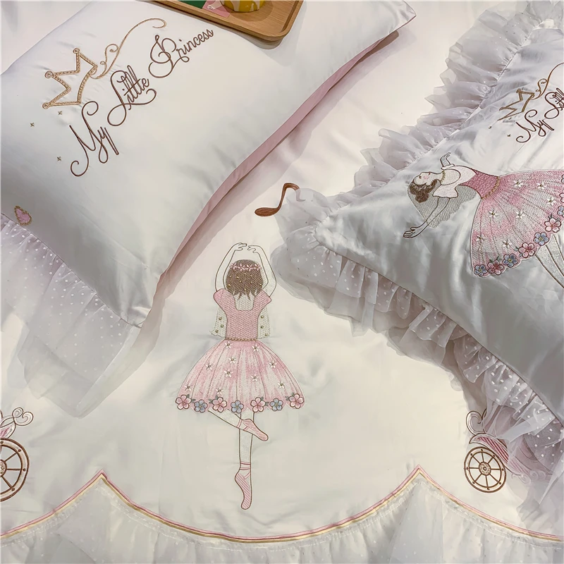 White/Pink Soft Cozy Egyptian Cotton Ballet Girl Embroidery Princess Bedding Set Lace Duvet Cover Flat/Fitted Sheet Pillowcases
White/Pink Soft Cozy Egyptian Cotton Ballet Girl Embroidery Princess Bedding Set Lace Duvet Cover Flat/Fitted Sheet Pillowcases