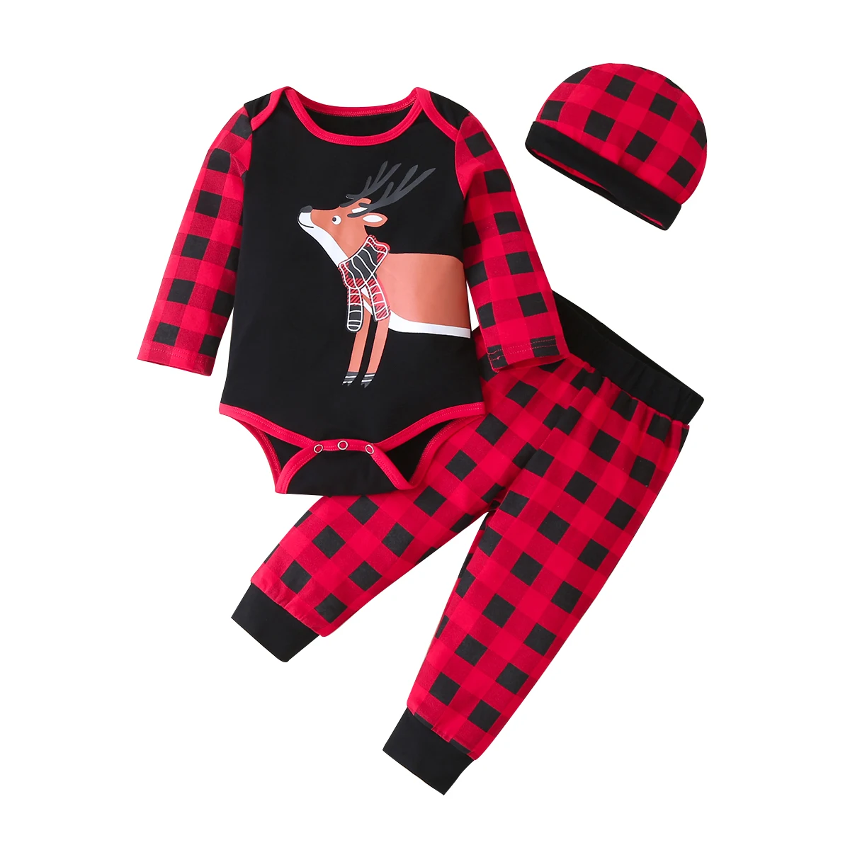 Newborn Baby Christmas 3pcs Outfit Cartoon Elk Print Round Neck Romper + Plaid Long Pants + Plaid Hat Set for Baby Boys Girls
Newborn Baby Christmas 3pcs Outfit Cartoon Elk Print Round Neck Romper + Plaid Long Pants + Plaid Hat Set for Baby Boys Girls