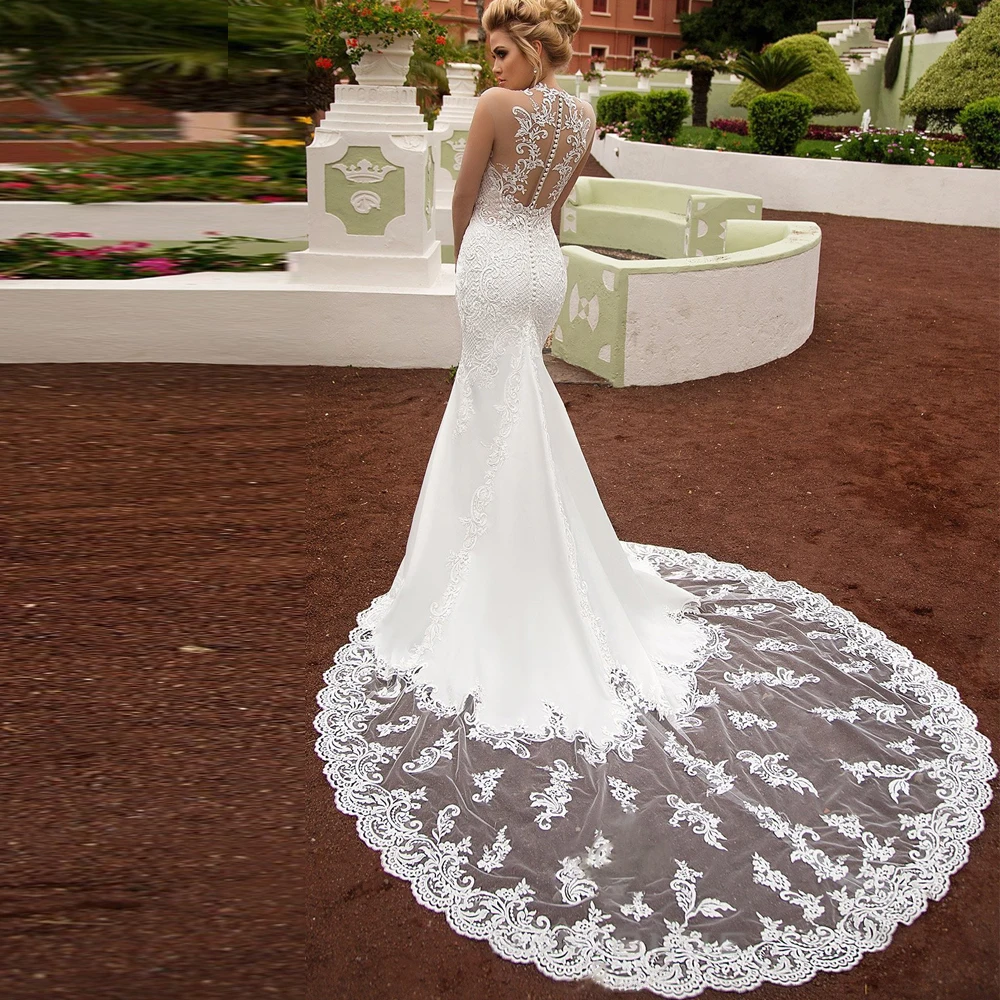 Vestidos Sexy Wedding Dresses Tulle Appliques Pleat O-Neck Sleeveless Covered Button Mermaid Bridal Gowns Novia Do 2021
Vestidos Sexy Wedding Dresses Tulle Appliques Pleat O-Neck Sleeveless Covered Button Mermaid Bridal Gowns Novia Do 2021
