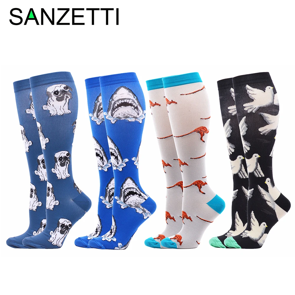 SANZETTI 4 пар/лот Компрессионные носки для женщин хлопок ниже колена Анти усталость