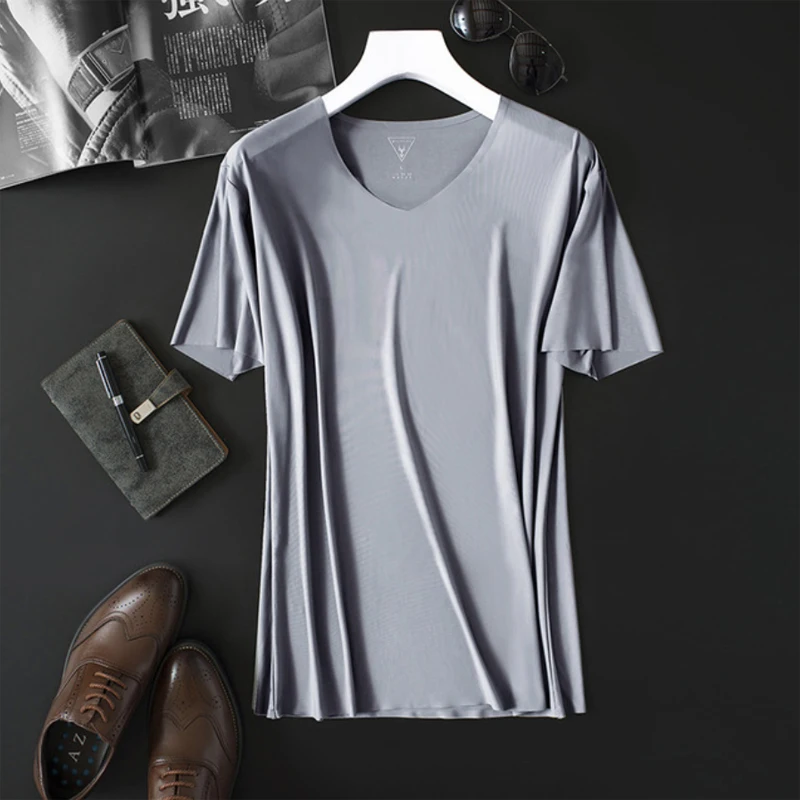 2021 Men's Thin Non-Marking Slim V-Neck Bottoming Fashion Men's Short-Sleeved Ice Silk Summer Solid Color T-Shirt
2021 Men's Thin Non-Marking Slim V-Neck Bottoming Fashion Men's Short-Sleeved Ice Silk Summer Solid Color T-Shirt
