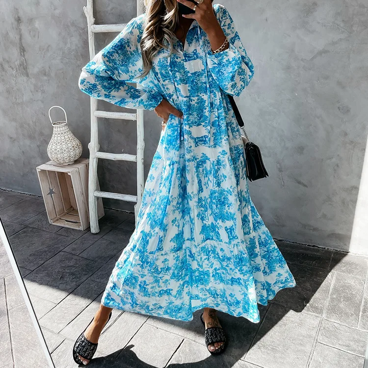 Autumn Fashion Flower Print Long Sleeve Party Dress Women Elegant Lace-Up Drawstring Dress Casual V Neck Loose Maxi Dress Mujer
Autumn Fashion Flower Print Long Sleeve Party Dress Women Elegant Lace-Up Drawstring Dress Casual V Neck Loose Maxi Dress Mujer