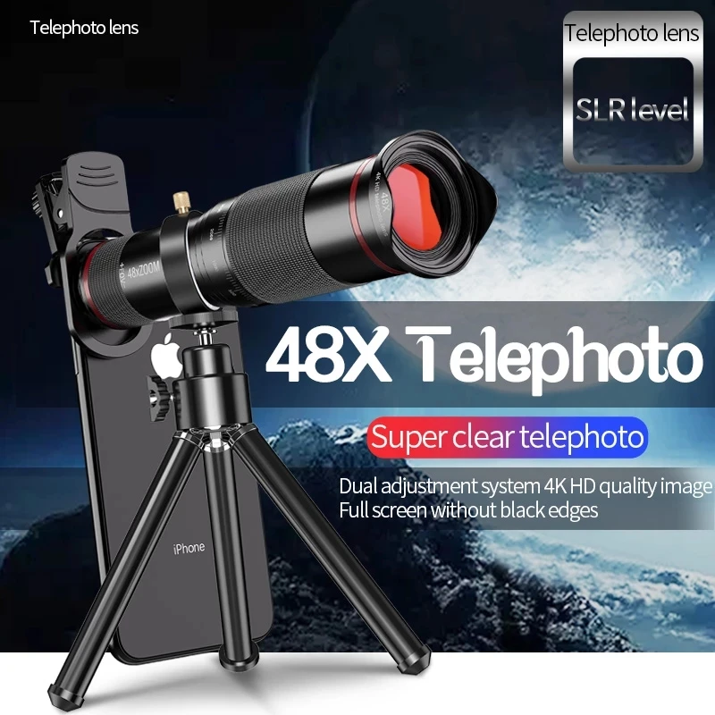 

48X 4K HD Telescope Telephone Camera Lens +Tripod Monocular Telephoto Zoom Lens for Smartphone iPhone 13 pro max Accessories