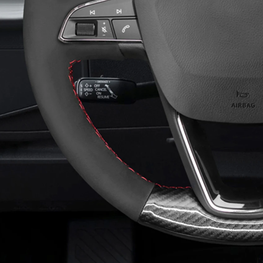 LQTENLEO Carbon Fiber Black Suede Car Steering Wheel Cover For Seat Leon 5F Mk3 2013-2019 Ibiza 6J Arona Alhambra 2016-2019
LQTENLEO Carbon Fiber Black Suede Car Steering Wheel Cover For Seat Leon 5F Mk3 2013-2019 Ibiza 6J Arona Alhambra 2016-2019