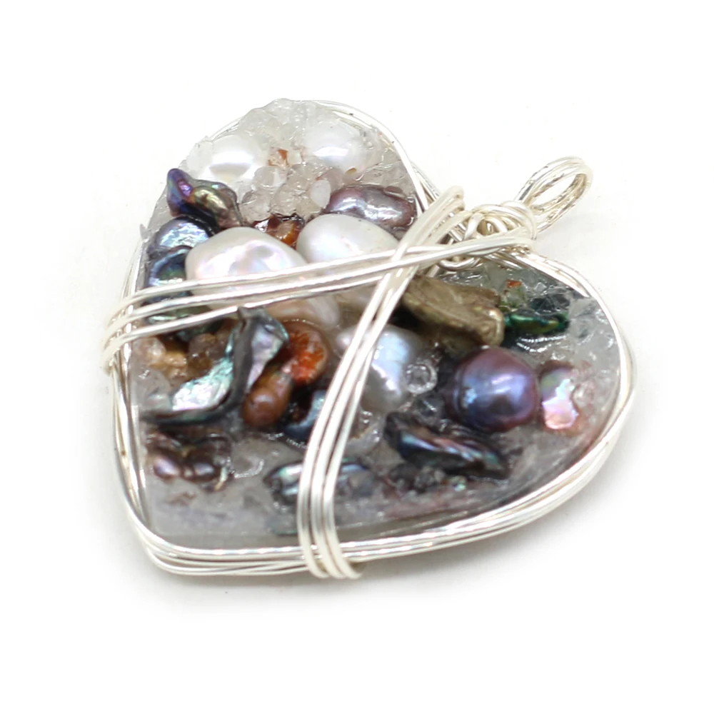 Natural Stone Pendant Heart Shaped Pearl Buds Wrapped Around Silver Thread Pendant for Making DIY Necklaces Accessories
Natural Stone Pendant Heart Shaped Pearl Buds Wrapped Around Silver Thread Pendant for Making DIY Necklaces Accessories