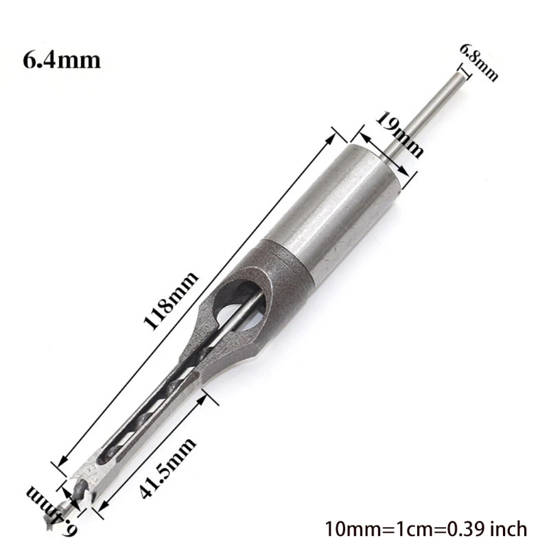 7XEA Square Hole Mortise Chisel Drill Bit Tools 6.4 mm/8mm/9.5mm/12.7mm/14mm/16mm Round Strong Square Hole Drill Bit