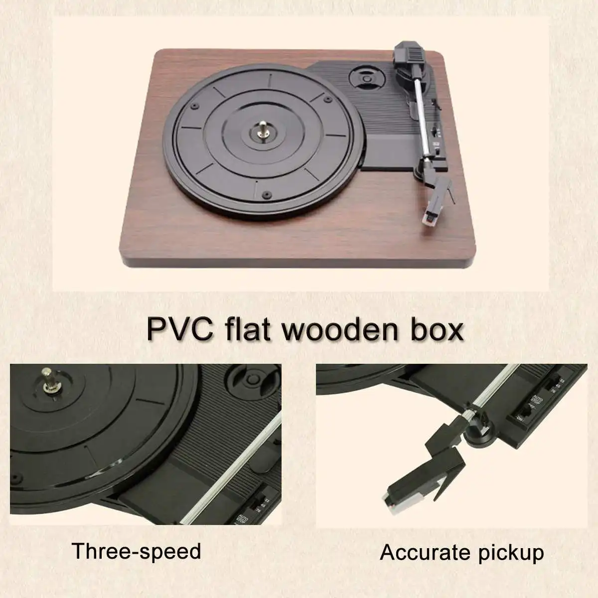 

33/45/ 78 RPM Record Player Antique Gramophone Turntable Disc Vinyl Audio PH 2.0 Stereo RCA 3.5mm Output Out USB DC 5V