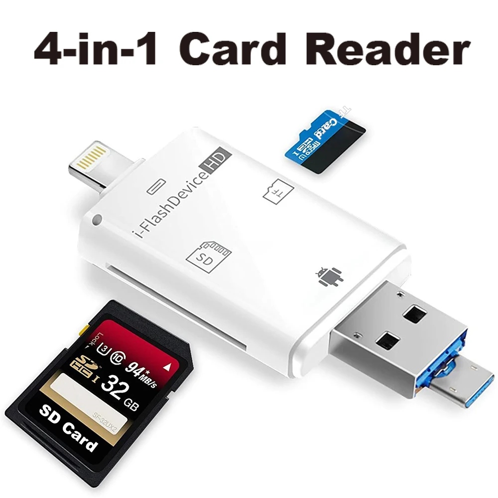 4 in 1 Card Reader Micro USB Adapter TF Micro SD Card Reader for Android ipad/iphone 7plus 6s5s MacBook