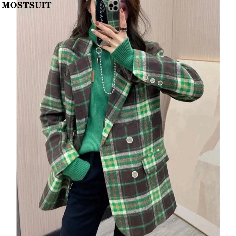 Green Plaid Wool & Blends Women Suit Coat Autumn Winter Thick Warm Double-breasted Notched Collar Stylish Workwear Blazer Jacket
Green Plaid Wool & Blends Women Suit Coat Autumn Winter Thick Warm Double-breasted Notched Collar Stylish Workwear Blazer Jacket