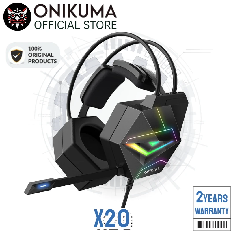 

Onikuma X20 RGB Gaming Headset with Mic and Noise Canceling Headphone 7.1 Surround Sound with Led Light for Mobile Phone