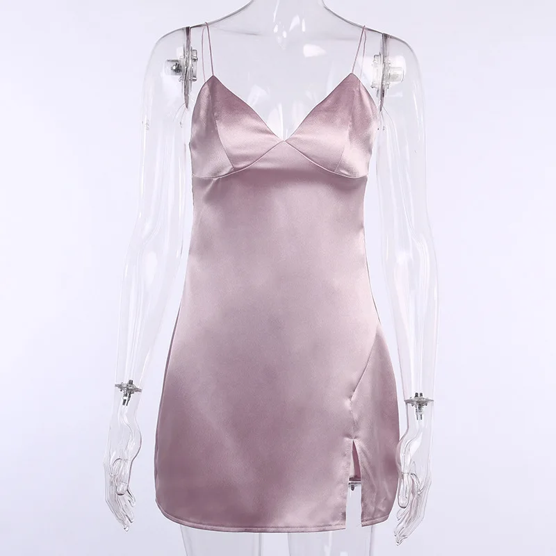 Satin V-Neck Spaghetti Strap Mini Party Dresses Women Split Hem Sleeveless Sexy Skinny Fashion Summer Dresses Elegant
Satin V-Neck Spaghetti Strap Mini Party Dresses Women Split Hem Sleeveless Sexy Skinny Fashion Summer Dresses Elegant