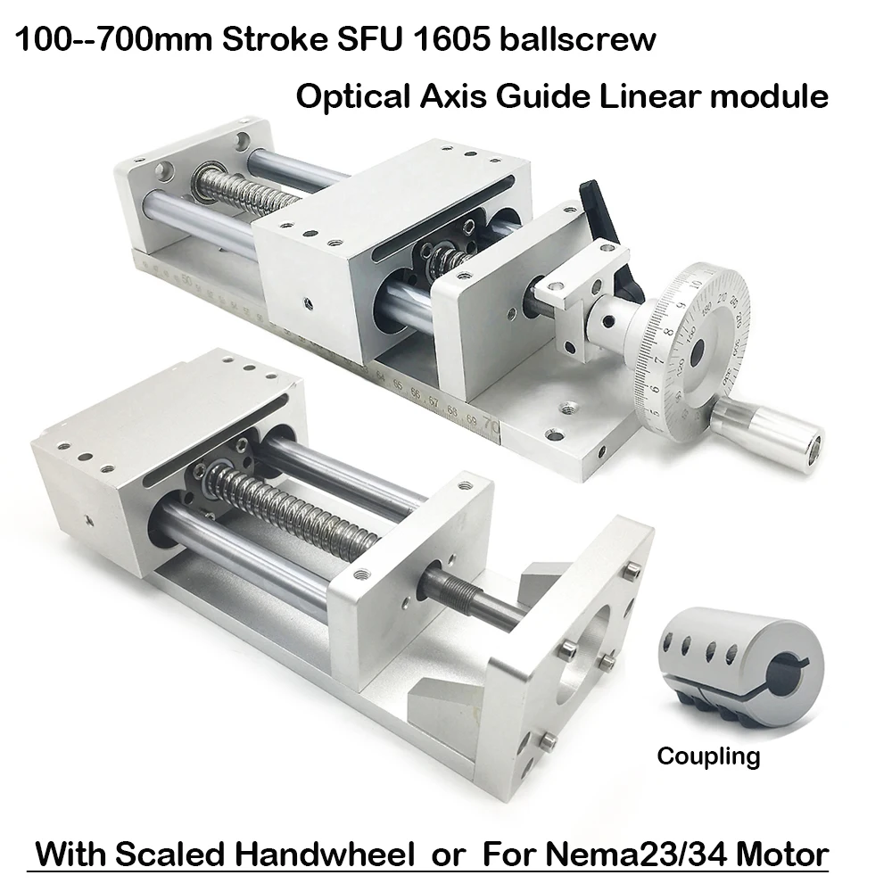 100~700mm Stroke Linear Module SFU 1605 Ballscrew Guide Rail Slide Table W/ CNC Handwheel Scaled / for Nema 23 34 Stepper Motor
100~700mm Stroke Linear Module SFU 1605 Ballscrew Guide Rail Slide Table W/ CNC Handwheel Scaled / for Nema 23 34 Stepper Motor