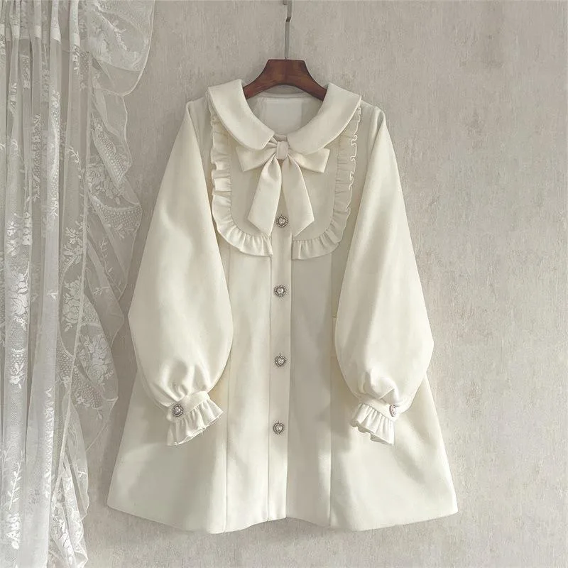 Single-breasted Puff Sleeve Sweet Elegant Woolen Coat Women Jacket Bowknot Lolita Doll collar Outerwear Korean Fashion Clothes
Single-breasted Puff Sleeve Sweet Elegant Woolen Coat Women Jacket Bowknot Lolita Doll collar Outerwear Korean Fashion Clothes