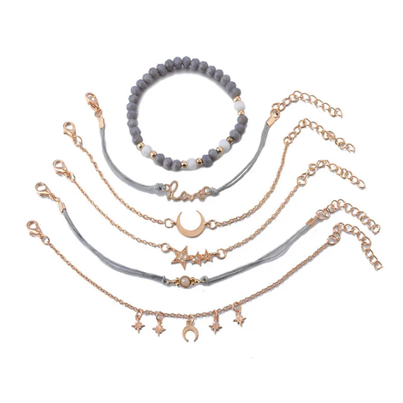 New Temperament Star Moon Personality Pendant Bracelet Hand-made Gray Beads Bracelet Six-piece Bracelet Rope Chain Jewelry Stone
New Temperament Star Moon Personality Pendant Bracelet Hand-made Gray Beads Bracelet Six-piece Bracelet Rope Chain Jewelry Stone