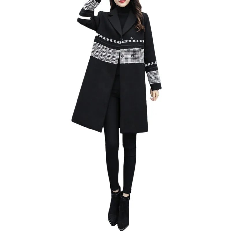 Spring Autumn Woolen Coat Women 21 New Korean Business Ladies Outerwear Loose Plaid Splicing Slim Mid-length Coat Female JD1411
Spring Autumn Woolen Coat Women 21 New Korean Business Ladies Outerwear Loose Plaid Splicing Slim Mid-length Coat Female JD1411