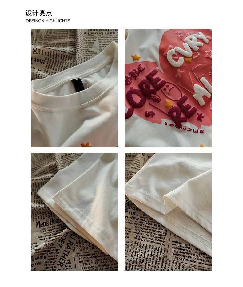 3D Three-Dimensional Letter Foam Round Neck Short-Sleeved T-shirt Female Summer Loose Korean Fashion Large Size Top Women
3D Three-Dimensional Letter Foam Round Neck Short-Sleeved T-shirt Female Summer Loose Korean Fashion Large Size Top Women