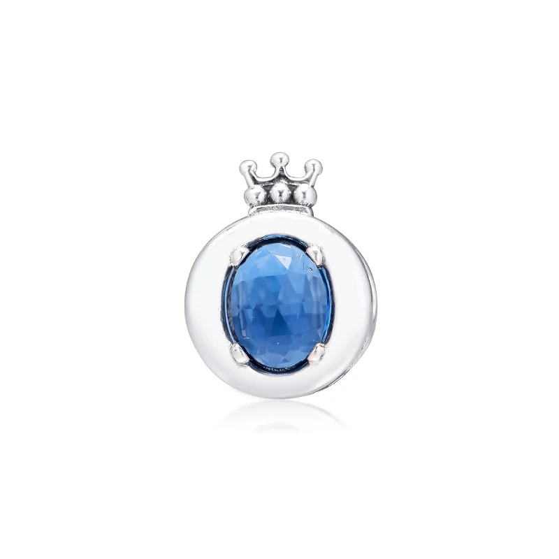 CKK подходит для браслета Pandora синяя блестящая корона O Charm оригинального бусина из