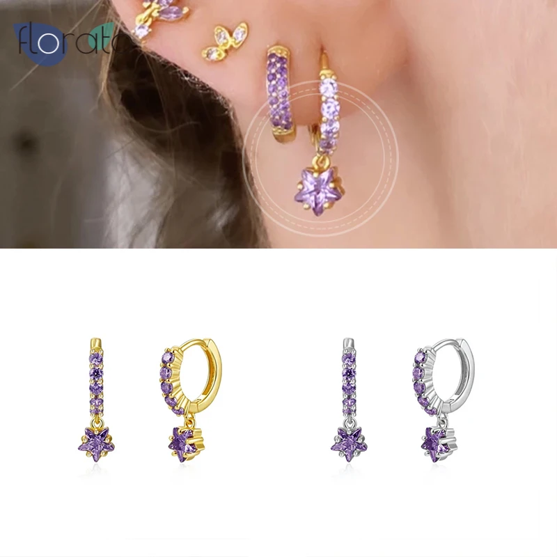 925 Sterling Silver Popular Purple Zirconia Star Pendant Hoop Earrings Charming Women's Jewelry Gold\Silver Customized Wholesale
925 Sterling Silver Popular Purple Zirconia Star Pendant Hoop Earrings Charming Women's Jewelry Gold\Silver Customized Wholesale
