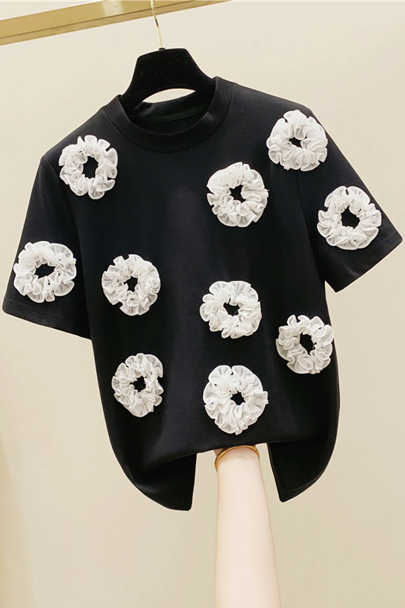 Stereo Flower Pure Cotton Short-sleeved T-shirt Women's 2021 Summer Wear Korean-style Loose-Fit T-shirt Fashion Tshirt Tops
Stereo Flower Pure Cotton Short-sleeved T-shirt Women's 2021 Summer Wear Korean-style Loose-Fit T-shirt Fashion Tshirt Tops
