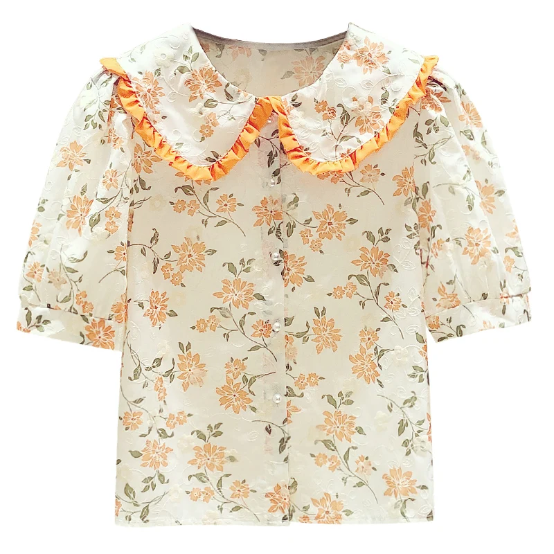 Floral Blouse for Women 2021 Summer New Fashion Peter Pan Collar Shirt Female Embroidery Puff Sleeve Blusas Sweet Top
Floral Blouse for Women 2021 Summer New Fashion Peter Pan Collar Shirt Female Embroidery Puff Sleeve Blusas Sweet Top