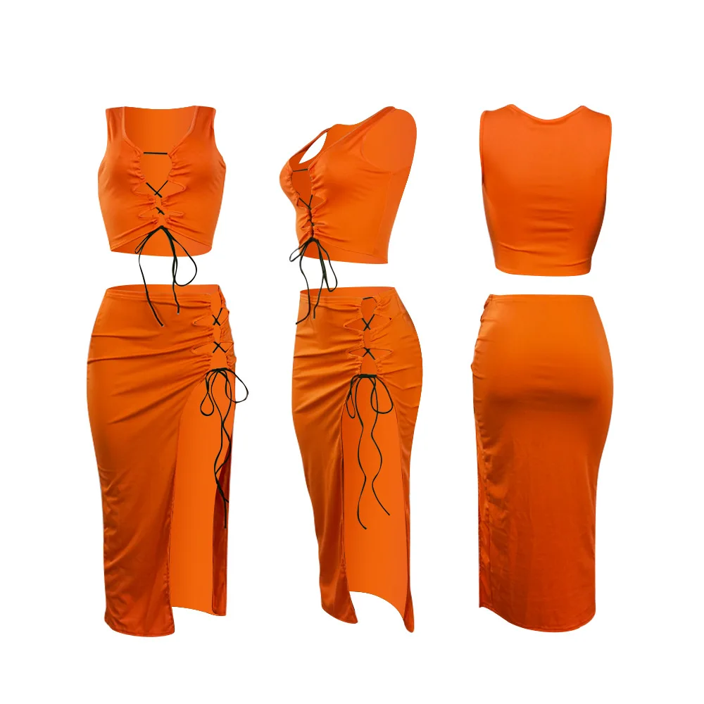 Women Skirt Set Summer New Sexy Bandage Hollow Out Sleeveless Crop Top Solid Color Split Skirt Set Two Piece Outfits Donsignet
Women Skirt Set Summer New Sexy Bandage Hollow Out Sleeveless Crop Top Solid Color Split Skirt Set Two Piece Outfits Donsignet