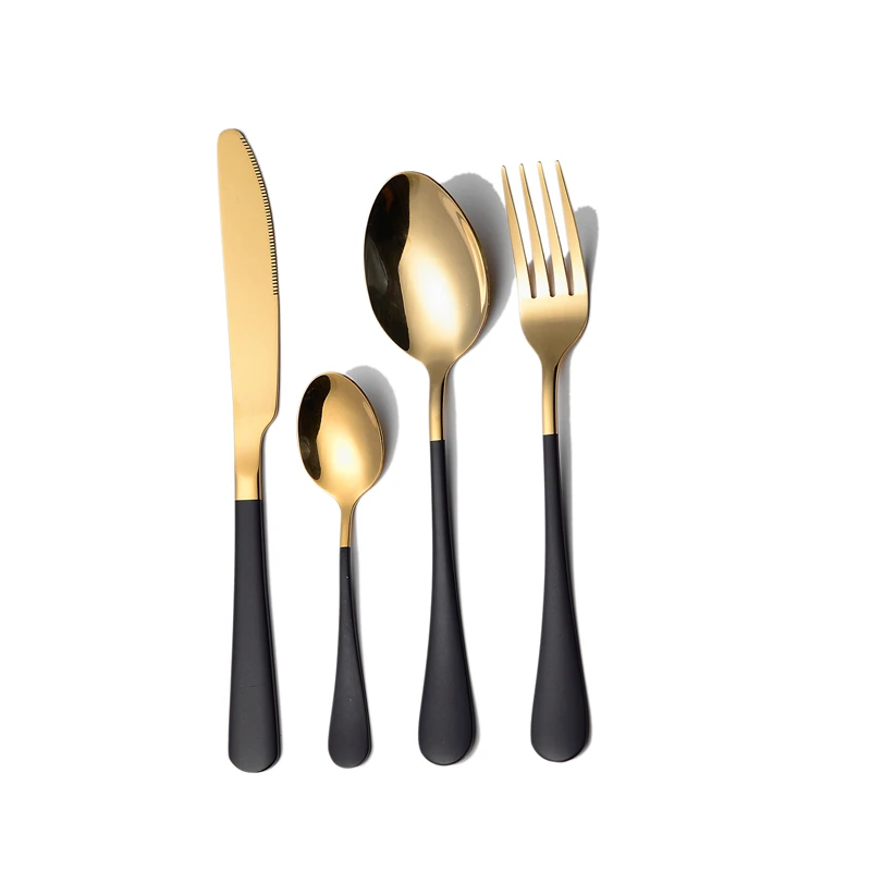 Tablewellware Cutlery Set 24 Pieces Tableware Set Stainless Steel Cutlery Box Forks Knives Spoons Kitchen Dinnerware Set Gold