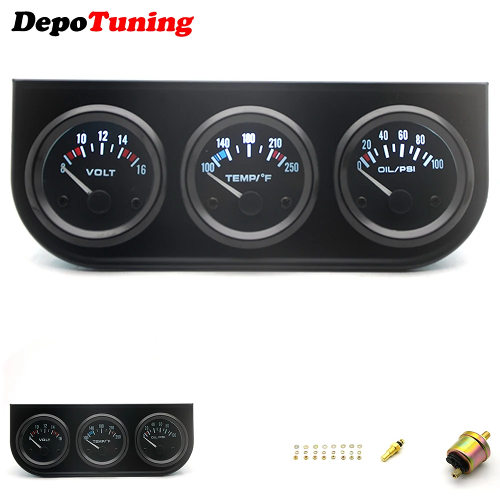 2"52mm 3 in 1 Triple Water Temp Oil Pressure PSI Volt Gauge Kit Black Bezel Black Face Color With Temp & Pressure Sensor
2"52mm 3 in 1 Triple Water Temp Oil Pressure PSI Volt Gauge Kit Black Bezel Black Face Color With Temp & Pressure Sensor