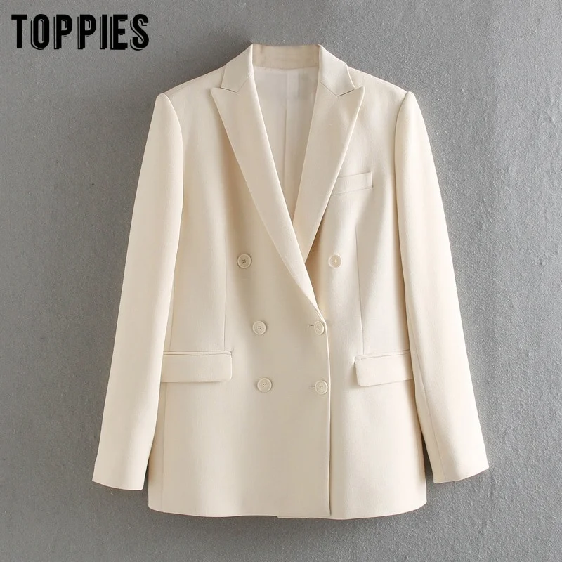 

Женский двубортный Блейзер Toppies, белый приталенный пиджак, деловая куртка, 2021