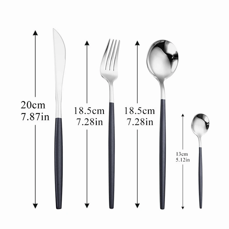 Black Silver 18/10 Stainless Steel Cutlery Set Tableware Silverware Dinnerware Spoon Dessert Fork Knife Set Complete Dinner Set
Black Silver 18/10 Stainless Steel Cutlery Set Tableware Silverware Dinnerware Spoon Dessert Fork Knife Set Complete Dinner Set
