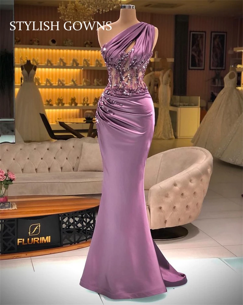 Elegant Purple One Shoulder Evening Dresses Beaded Crystal Birthday Party Gowns Pleats Formal Dress Mermaid Robe De Soiree
Elegant Purple One Shoulder Evening Dresses Beaded Crystal Birthday Party Gowns Pleats Formal Dress Mermaid Robe De Soiree