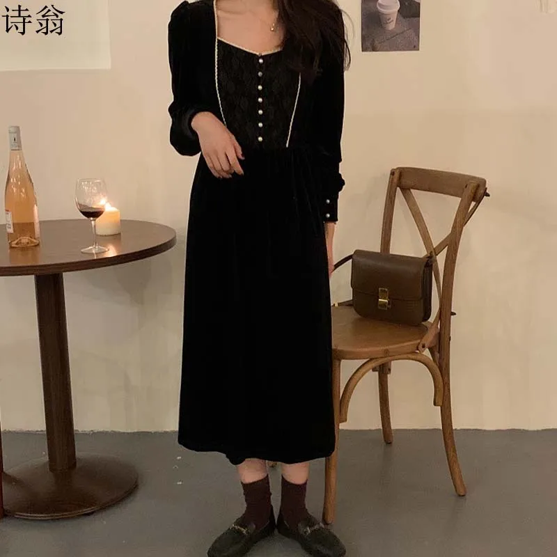 French Elegant Women Dresses Korean Square Collar Chic Lace Patchwork Long Sleeve Dress Autumn Winter Vestidos One-Piece Dresses
French Elegant Women Dresses Korean Square Collar Chic Lace Patchwork Long Sleeve Dress Autumn Winter Vestidos One-Piece Dresses