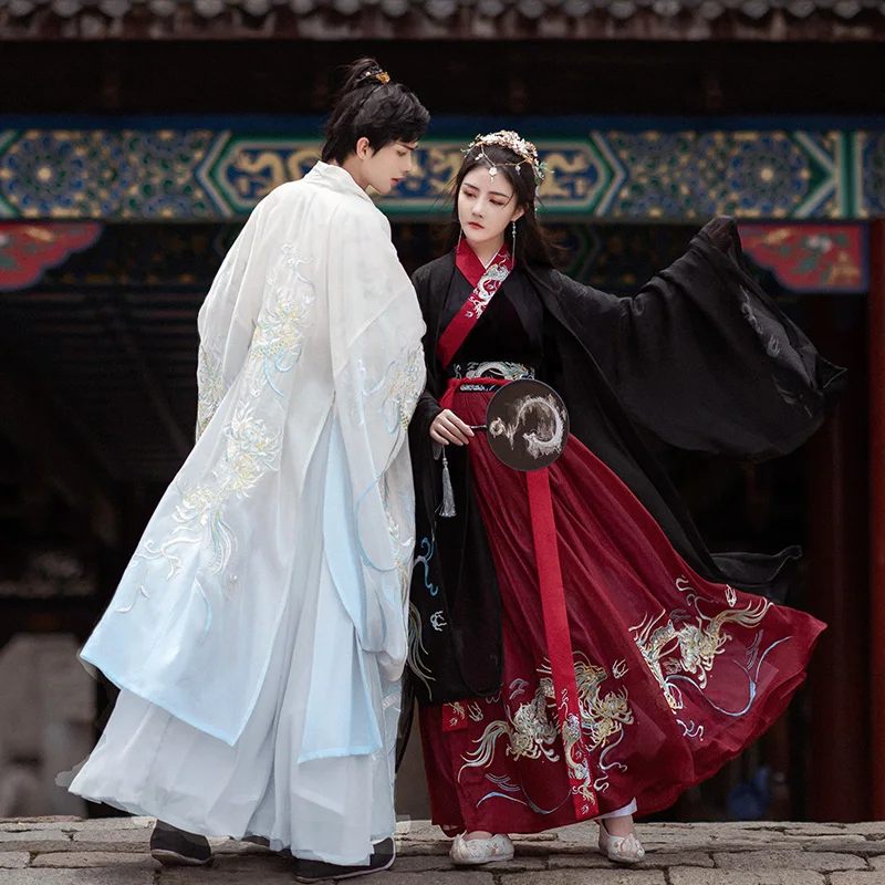 

Парное пальто Hanfu, новый стиль, накидка с вышивкой, традиционное китайское пальто с большими рукавами, одежда династии Хань Тан, песня мин, ...