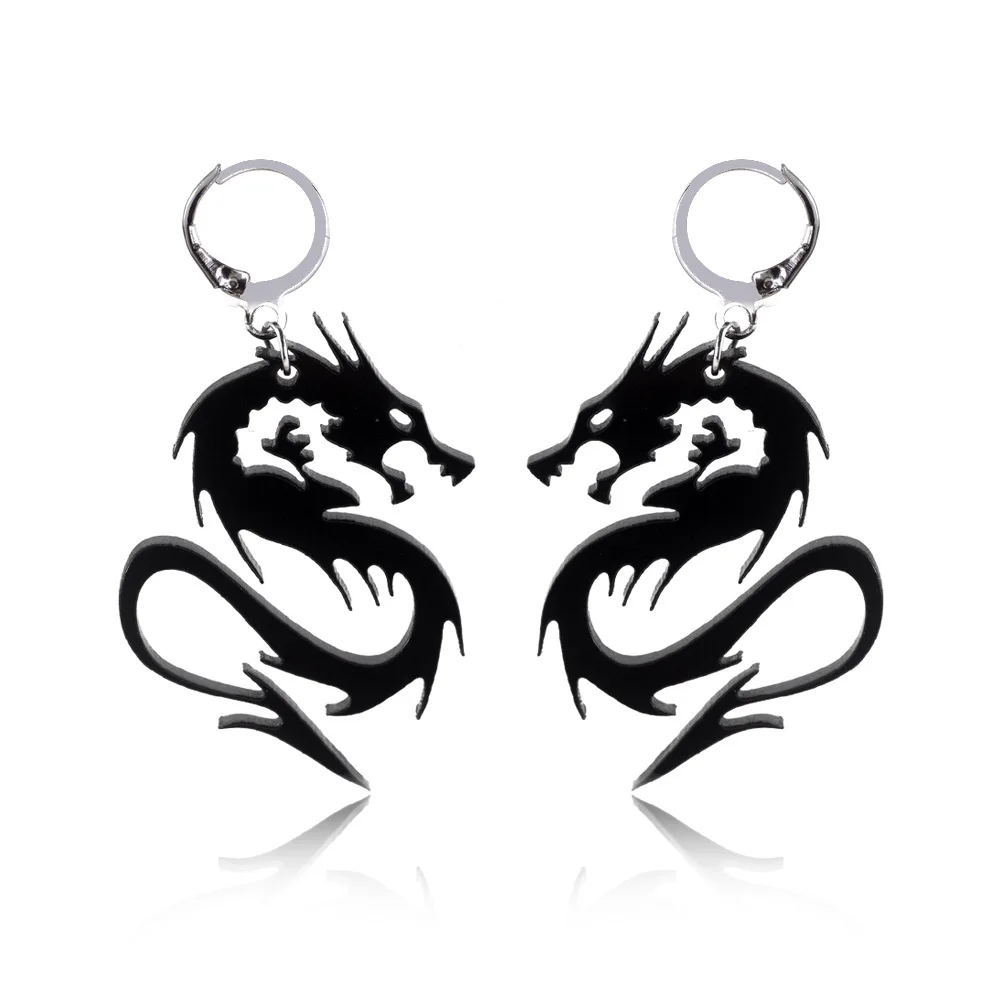 Hip Hop Gold Silver Black Acrylic Chinese Dragon Pendant Earrings Men and Women Personality Dragon's Fury Pendant Earrings Jewel
Hip Hop Gold Silver Black Acrylic Chinese Dragon Pendant Earrings Men and Women Personality Dragon's Fury Pendant Earrings Jewel