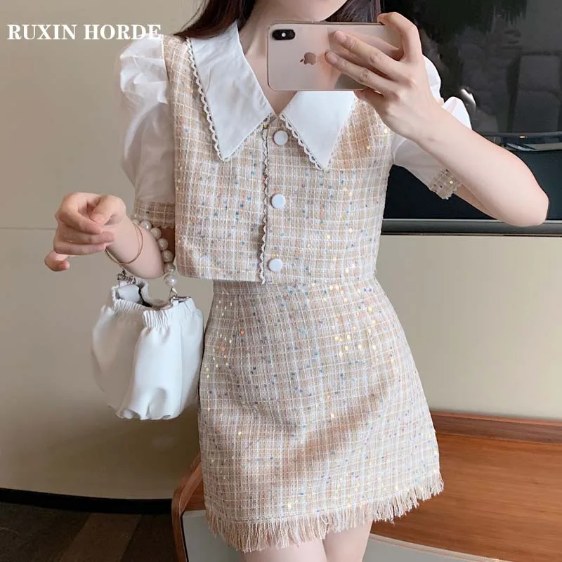 Two-Piece Sets Mini Skirt 2021 Summer Women Style Western Short Puff Sleeved Lining Blouse Pink Half-Length Plaid Office Lady
Two-Piece Sets Mini Skirt 2021 Summer Women Style Western Short Puff Sleeved Lining Blouse Pink Half-Length Plaid Office Lady