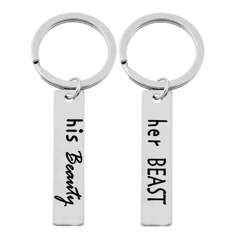 

2pcs/lot his and her matching keychains couples his beauty her beast key rings for him her engagement wedding anniversary gift