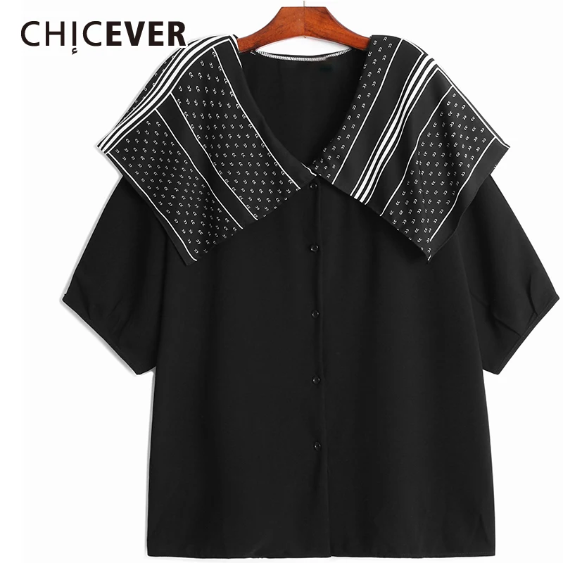 CHICEVER Patchwork Print Colorblock Button Up Shirt For Women Sailor Collar Short Sleeve Loose Blouses Female Korean Fashion New
CHICEVER Patchwork Print Colorblock Button Up Shirt For Women Sailor Collar Short Sleeve Loose Blouses Female Korean Fashion New