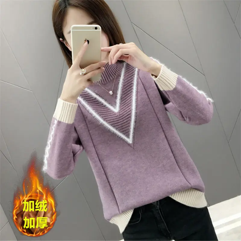 Autumn and Winter Korean-Style Half-Collar Sweater Women's Brushed and Thick Loose Pullover Knit Low Waist Jersey Top Fashion
Autumn and Winter Korean-Style Half-Collar Sweater Women's Brushed and Thick Loose Pullover Knit Low Waist Jersey Top Fashion