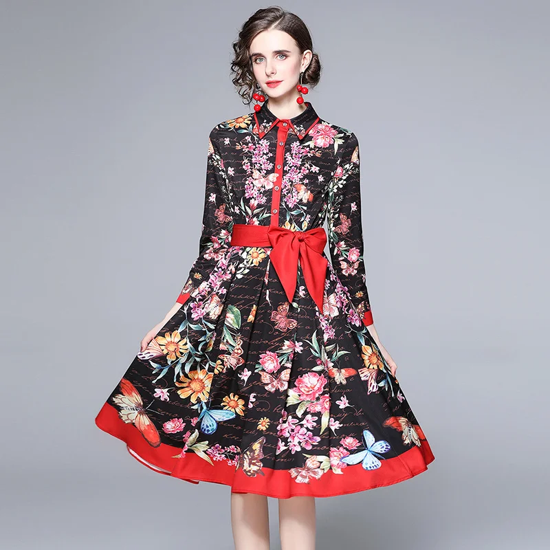 Женское дизайнерское платье-рубашка с отложным воротником и бантом 
Женское дизайнерское платье-рубашка с отложным воротником и бантом