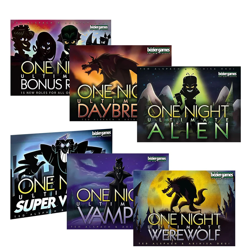 One Night Ultimate Werewolf card games alien daybreak villains bonus vampire board Game for kids adult home party playing cards
One Night Ultimate Werewolf card games alien daybreak villains bonus vampire board Game for kids adult home party playing cards